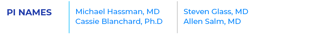 PI NAMES,Michael Hassman, MD Cassie Blanchard, Ph.D,Steven Glass, MD Allen Salm, MD