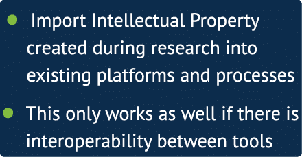     Import Intellectual Property created during research into existing platforms and processes     This only works as   